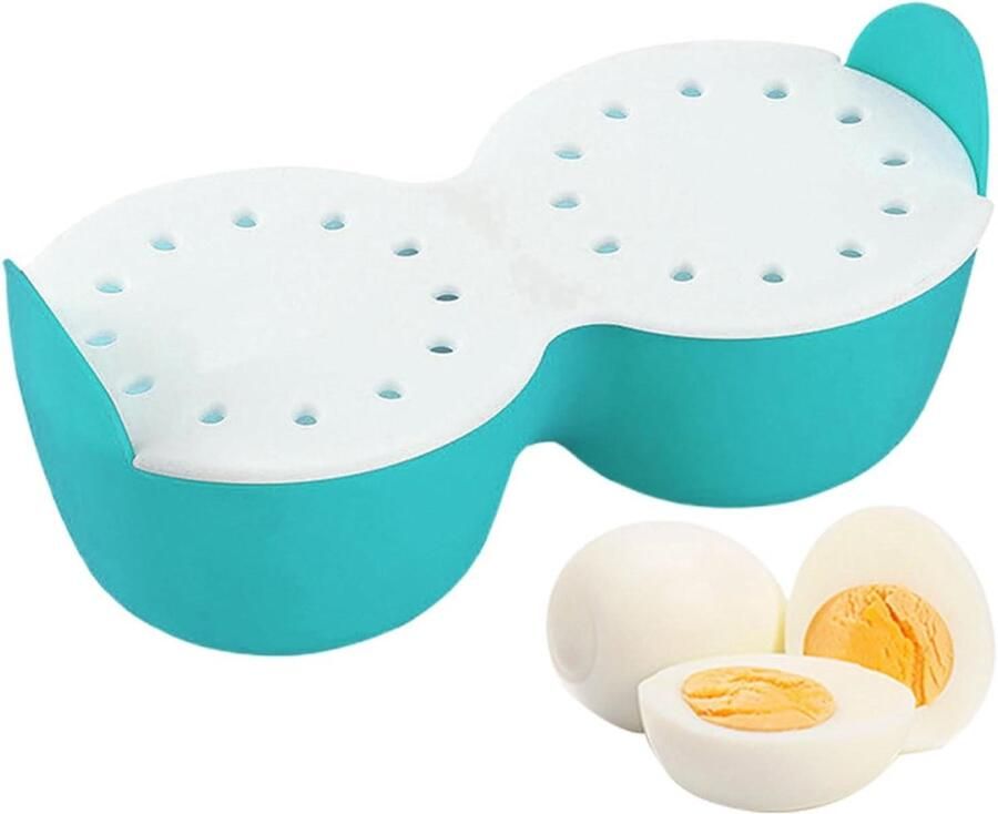 Silicone Eierpoach Cups Eierhouders Stoom Ontbijt Maken Hittebestendig Tot 230C 18x9.5x8cm Blauw