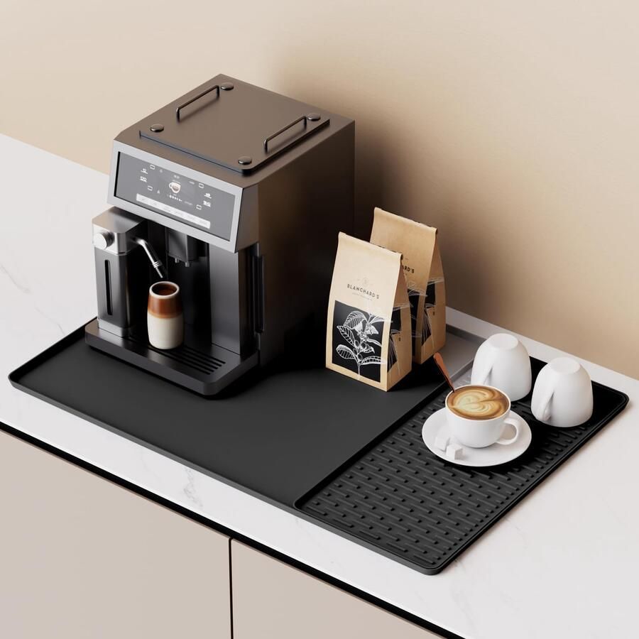 Silicone Koffiemachine Mat Koffiemat met Opstaande Randen voor Keukenbladen Hittebestendige Koffiebar Accessoires voor onder Koffiezetapparaat Espressomachine Druiprek (Black 40x60cm)