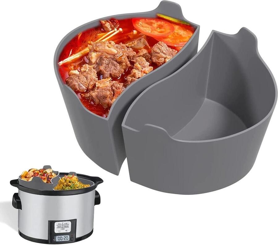 Silicone Liner Slowcooker Pot Inzetstuk Koken Lekvrij Ontwerp 6 Quarts Grijs