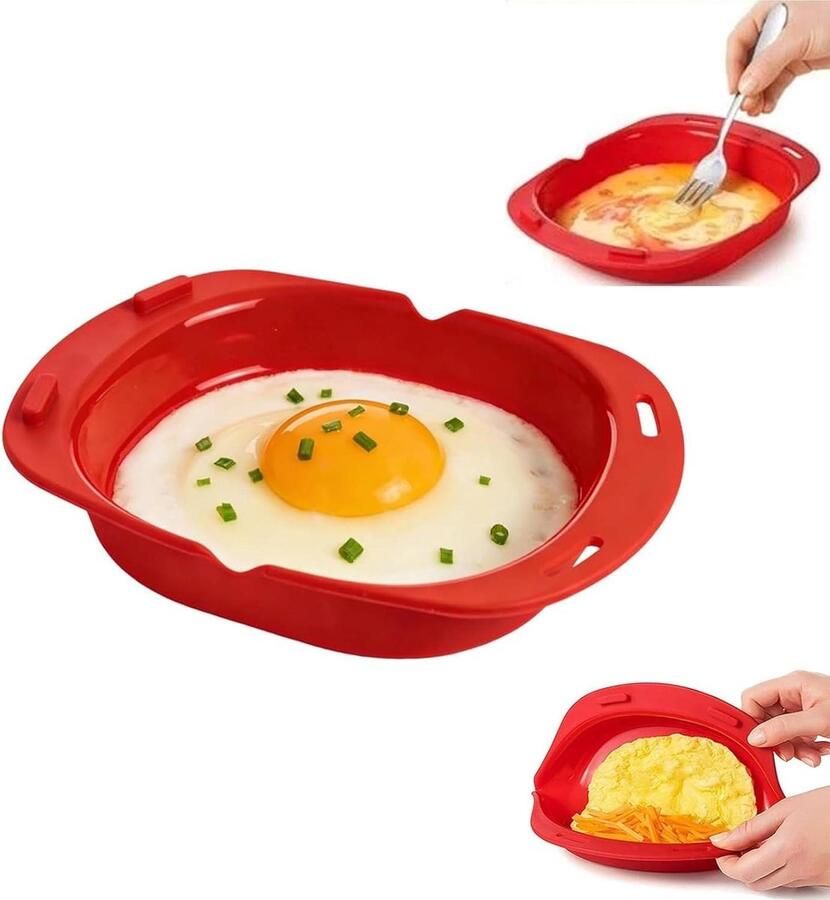 Silicone Omelet Maker Ei Pan Magnetron Koken Opvouwbaar Ontwerp 24 x 20 x 4 cm Rood