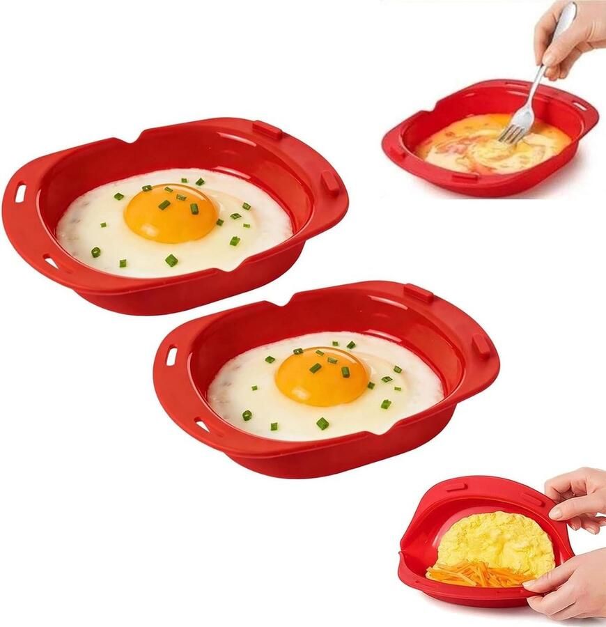 Silicone Omelet Maker Magnetron Ei Pan Snel Ontbijt Maken Opvouwbaar Ruimtebesparend 2 Stuks Rood