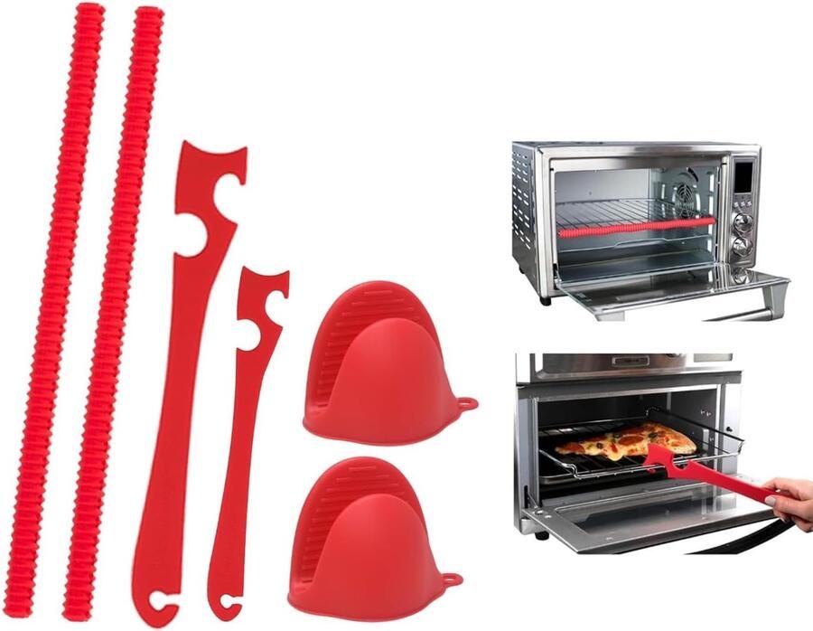 Silicone Oven Rack Shields 22 Inch 2 Stuks Push Pull Tool en 2 Stuks Warmtebestendige Grips voor Koken Bakken en BBQ Bescherming tegen Brandwonden en Hitte