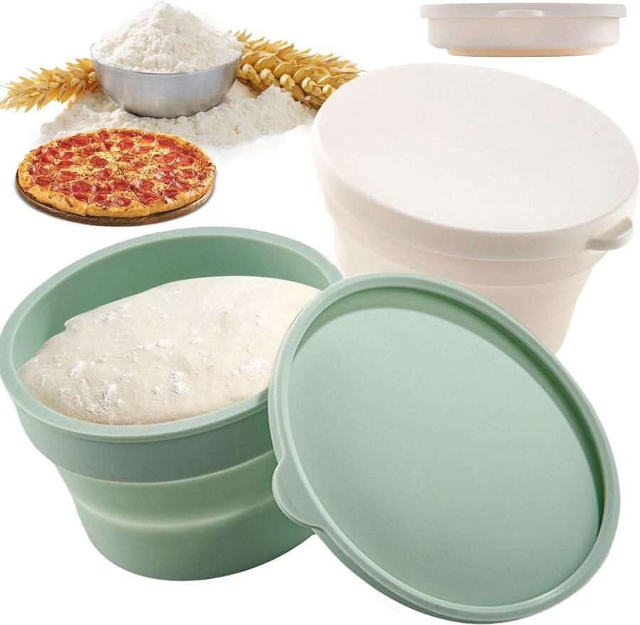 Silicone Pizza Dough Box Set 2 Piece Non-Stick Collapsible Pizza Ball Container