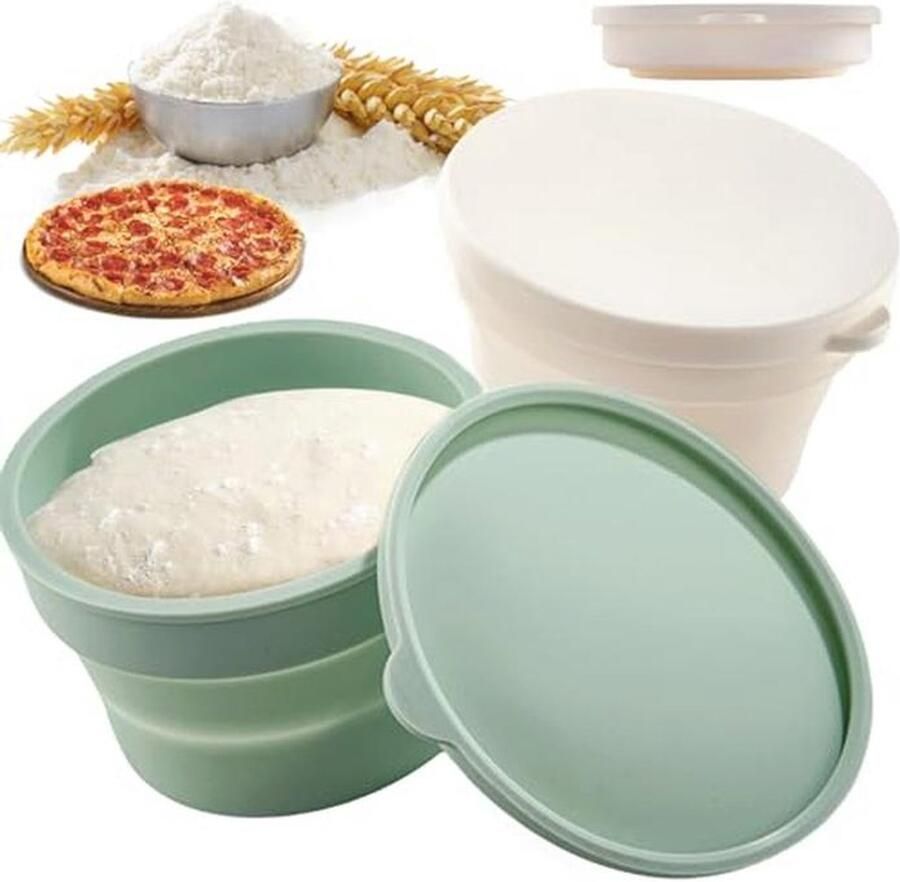 Silicone Pizza Dough Box Set 2 Piece Non-Stick Collapsible Pizza Ball Container