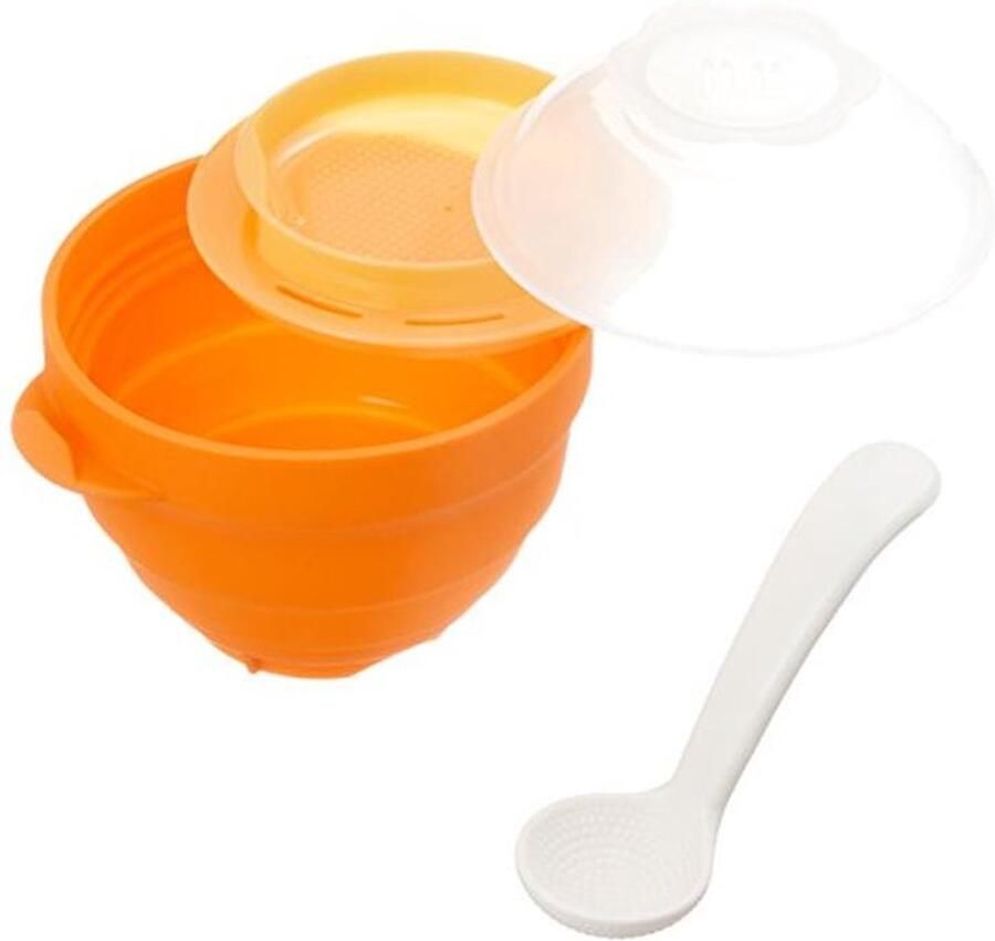Silicone stoomkoker voor babyvoeding in oranje