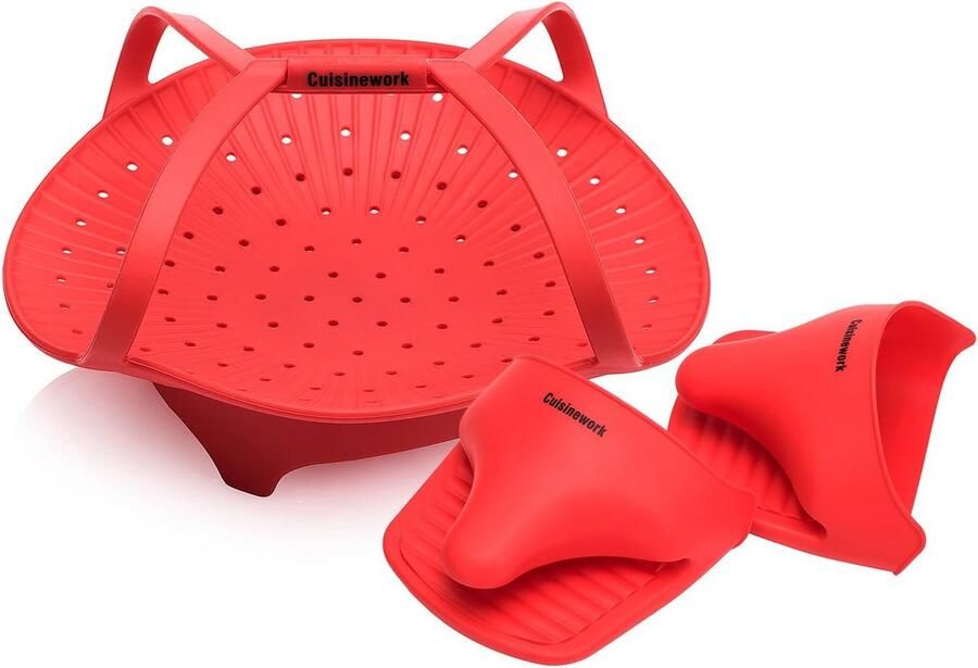 Silicone Stoommandje met Handvatten voor Instant Pot en Alle Pannetjes Stomen Zeven & Onderzetter