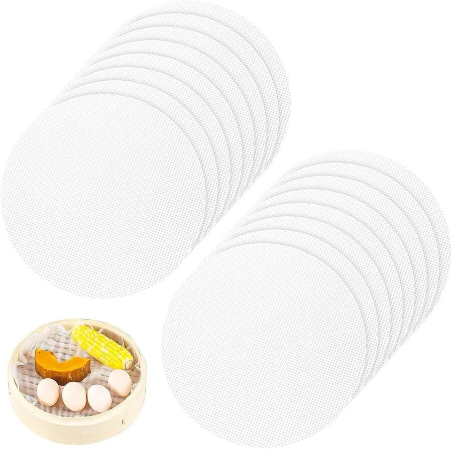 Silicone Stoommat Stoommandjes Mat Stomen en Bakken Herbruikbaar en Hittebestendig 28 cm Rond Wit