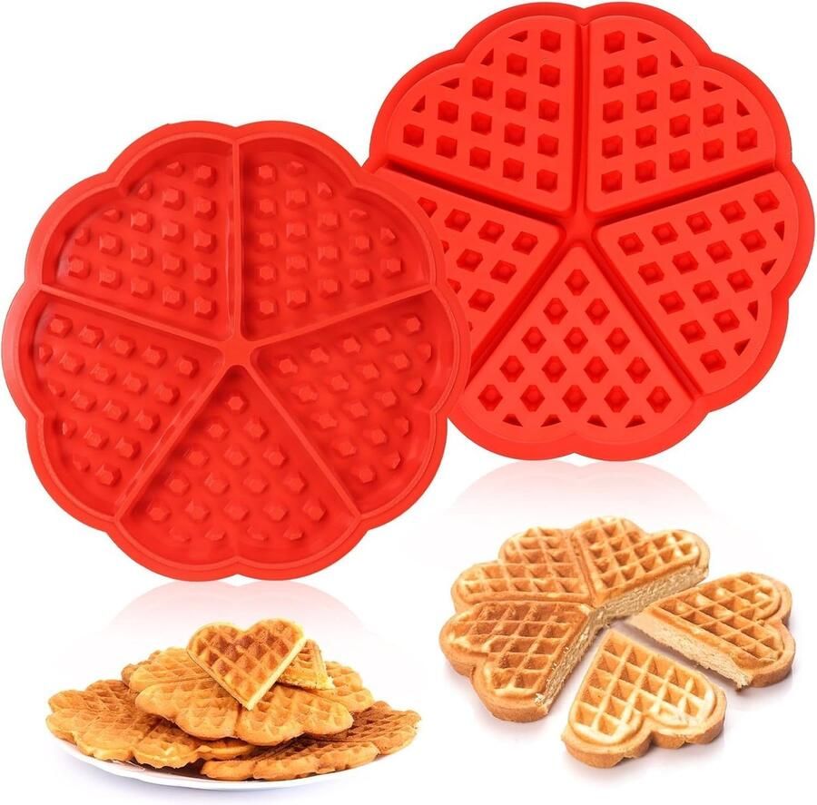 Silicone Wafelvormen hartvorm 2 stuks Rood Non-stick voor heerlijke wafels ShopVlot