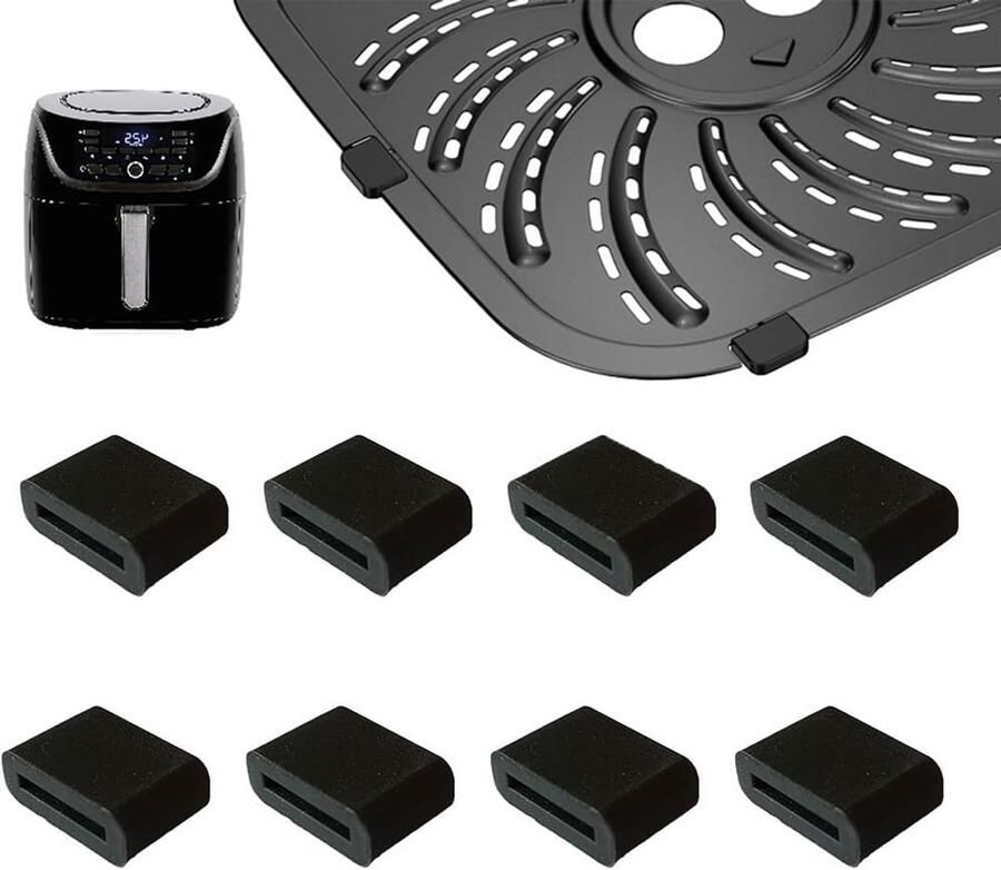 Siliconen accessoires voor de airfryer inclusief hoekbeschermers voor de bakplaat en een vierkant deksel voor extra bescherming van het bakoppervlak in uw airfryer Zwart