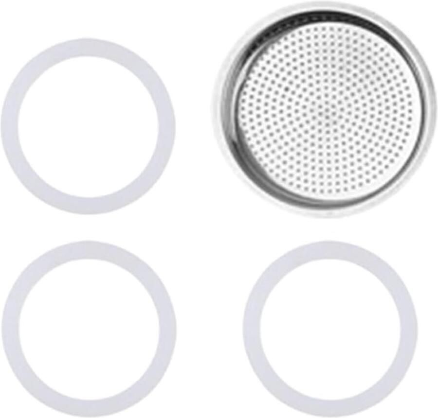 Siliconen afdichtringen en stalen filter voor koffiezetapparaat 3x afdichtringen en 1 filter voor optimale koffie-extractie