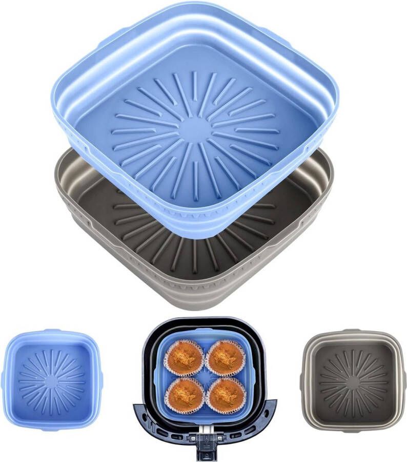 Siliconen Air Fryer Pot Opvouwbare Vorm voor Heteluchtfriteuse Anti-aanbaklaag Bakplaat Cakevorm voor Oven Magnetron 2 Stuks Air Fryer Silicone Pot