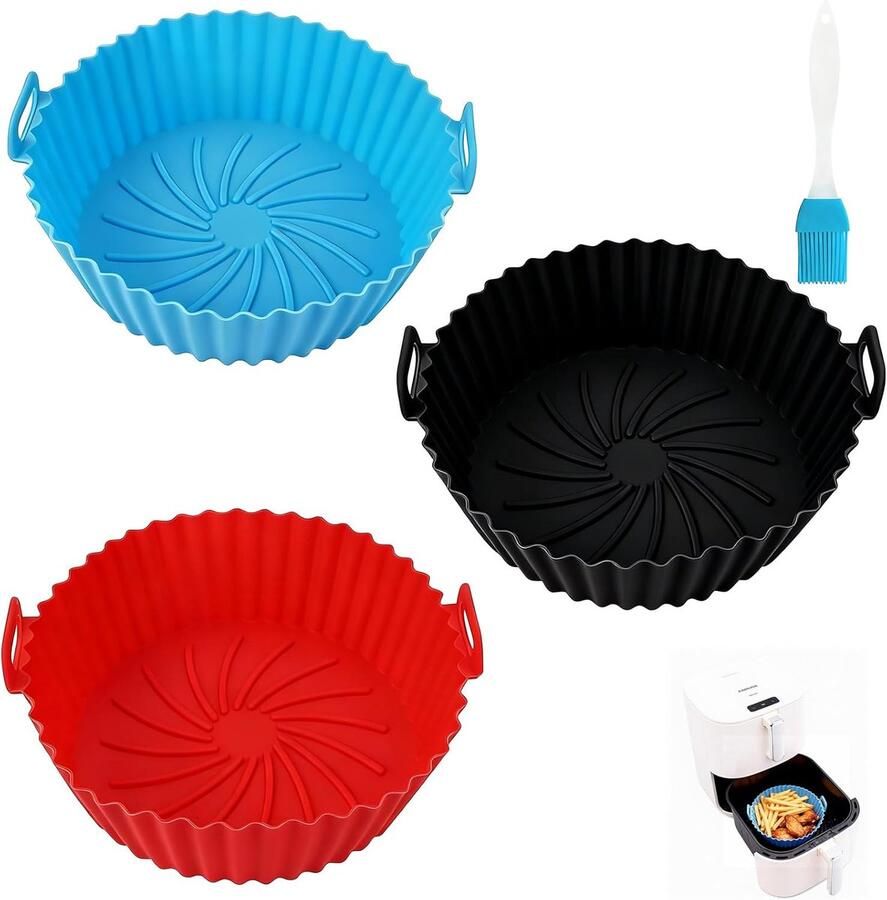 Siliconen Airfryer Accessoires Herbruikbare Bakvormen Gezond Koken Voedselveilig Materiaal 3 Stuks Set