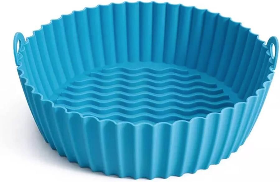 Siliconen Airfryer Bakje Herbruikbaar Bakpapier Lucht Frituren Milieuvriendelijk Ontwerp 21 CM Diameter Blauw