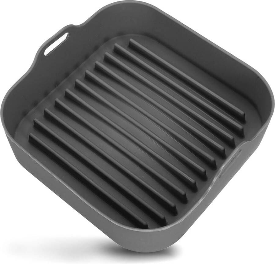 Siliconen Airfryer Bakje Met Afwasborstel – Siliconen Ovenschaal voor de Airfryer – Airfryer Bakvorm – Siliconen Airfryer Mand – Gemakkelijk Reinigbaar – Duurzaam – Non-Stick Grijs