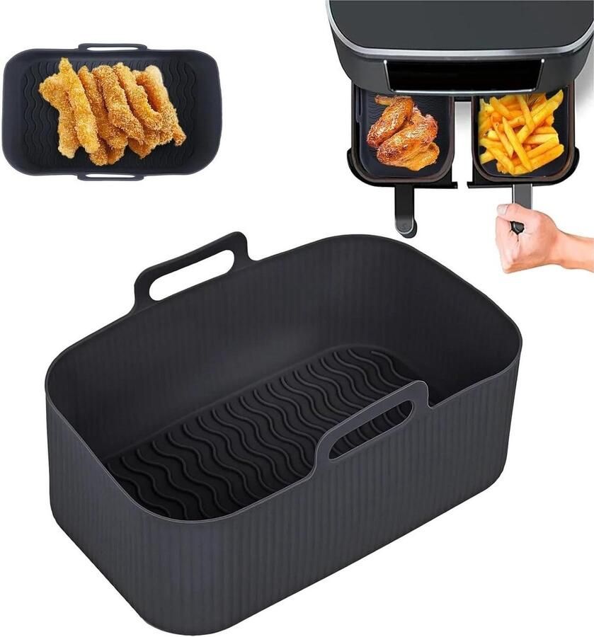 Siliconen Airfryer Bakmand Luchtfriteuse Accessoire Gezond Koken Antiaanbaklaag 19.5 cm Zwart