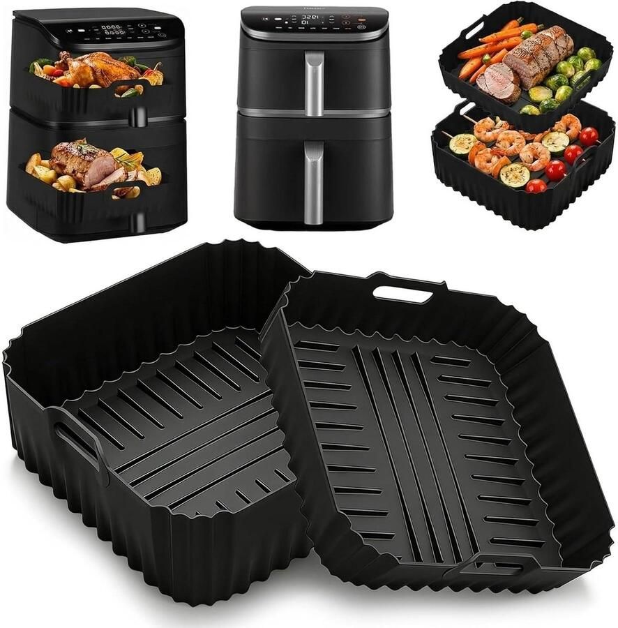 Siliconen Airfryer Bakvorm Airfryer Accessoires Dubbele Mand Koken Perfecte Pasvorm 23 x 33 x 2.5 cm
