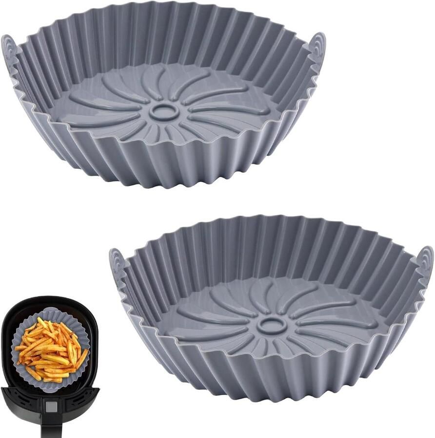 Siliconen Airfryer Bakvorm Airfryer Inzetstuk Herbruikbaar Bakken en Braden Voedselveilig en Hittebestendig 21 cm Diameter Grijs