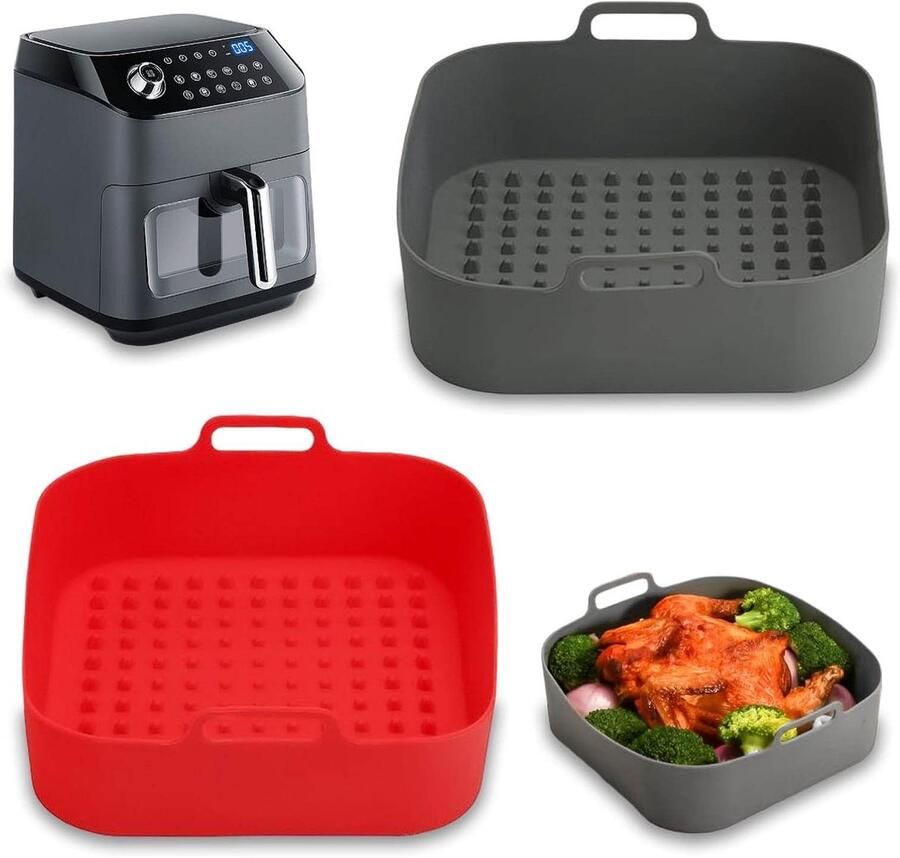 Siliconen Airfryer Bakvorm Airfryer Liner Gezond Bakken Hittebestendig Materiaal 20 cm Rood en Grijs