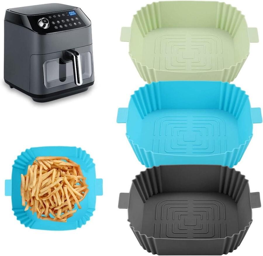 Siliconen Airfryer Bakvorm Airfryer Mand Pan Gezond Koken Luchtcirculatie Ontwerp 20 cm Diameter Grijs Blauw Groen