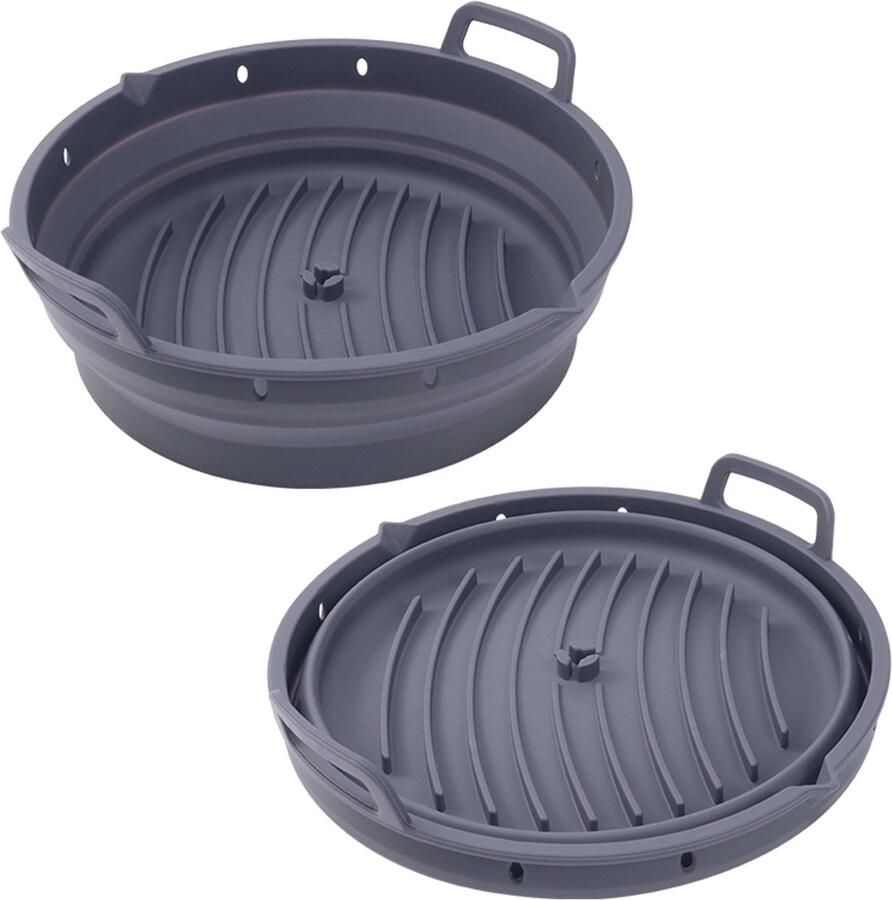 Siliconen airfryer bakvorm ronde opvouwbare en herbruikbare inzetvorm met antiaanbaklaag 8 5 inch grijs 2 stuks