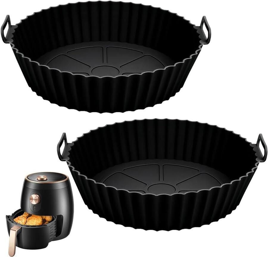 Siliconen Airfryer Bakvorm Ronde Pot Liner Hygiënisch Koken Dubbelzijdig Handvat 20 cm Zwart