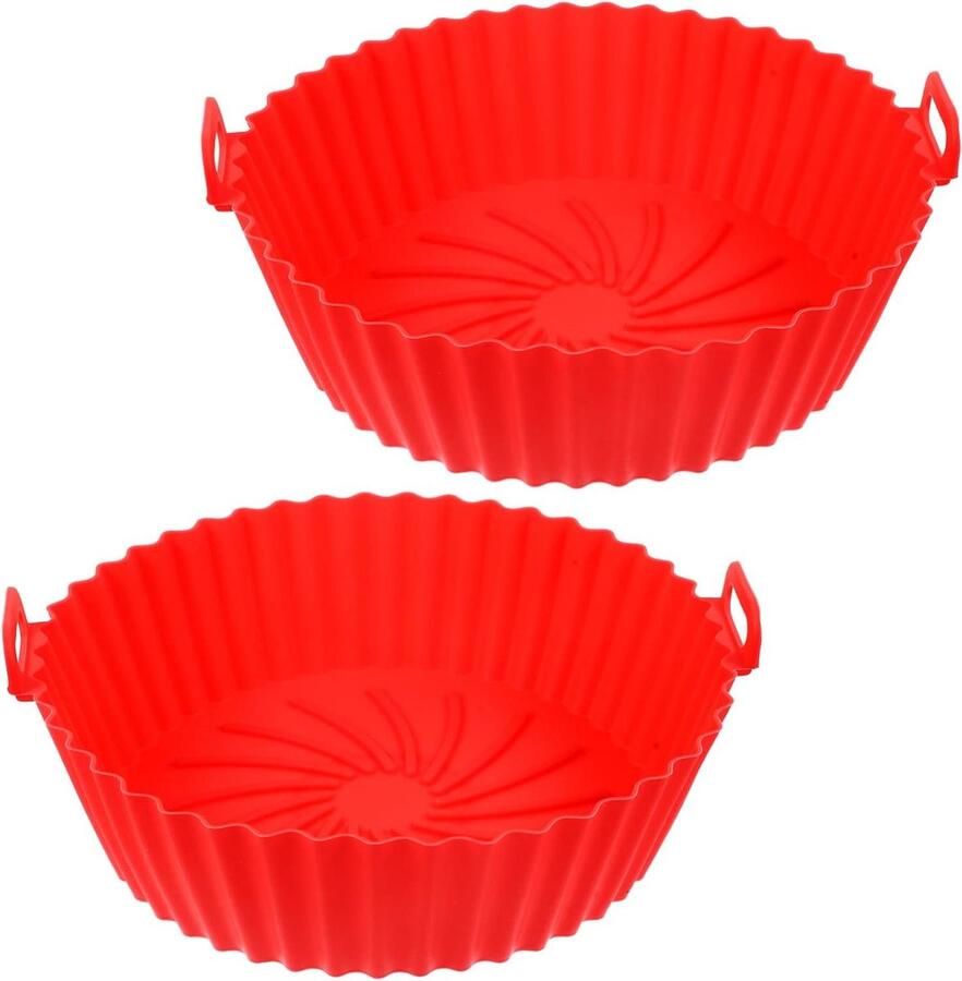 Siliconen Airfryer Bakvormen Airfryer Mand Voering Gelijkmatig Bakken Verhoogde Lijnen 20 cm Rood