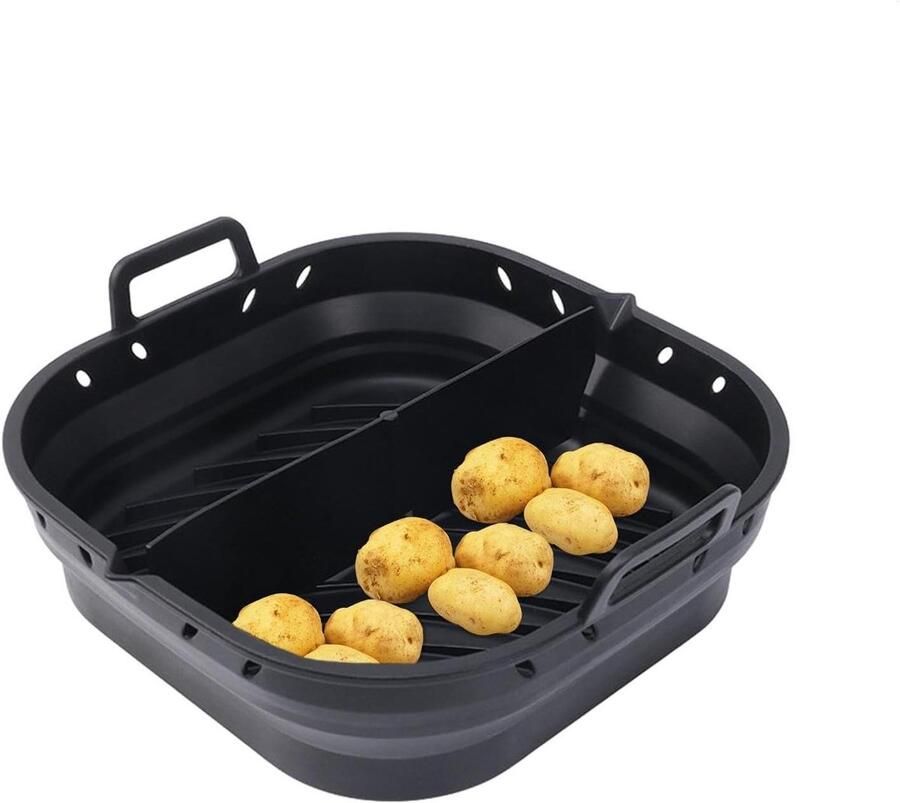 Siliconen Airfryer Hoezen Herbruikbare Bakvormen Moeiteloos Koken Opvouwbaar en Ruimtebesparend 23 cm Breed Zwart
