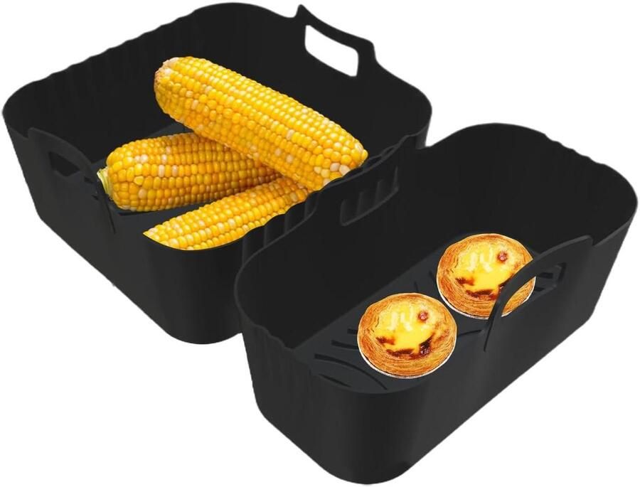 Siliconen Airfryer Inzetstuk Bakvorm Koken en Bakken Dubbel Compartiment 20x20 cm Zwart