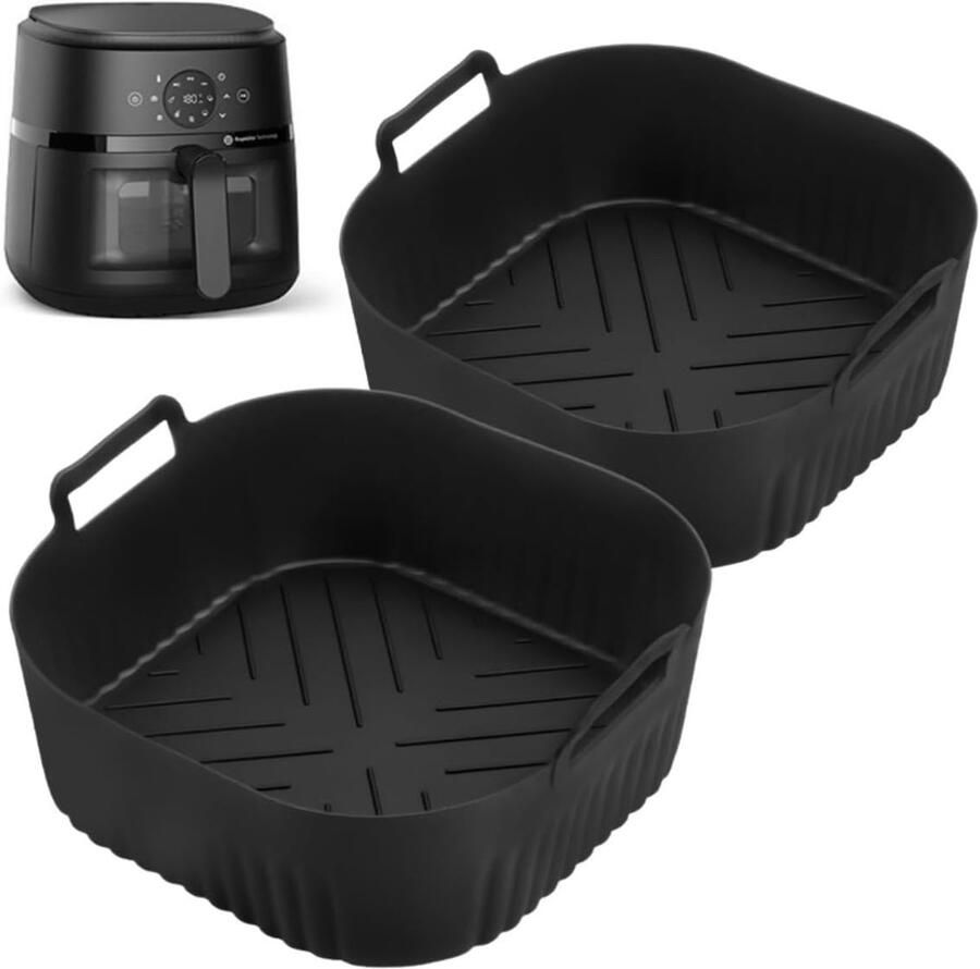 Siliconen Airfryer Inzetstukken Bakaccessoires Set Gezond Koken Antiaanbaklaag Set van 2 Zwart