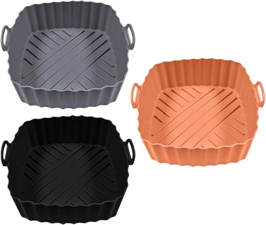 Siliconen Airfryer Inzetstukken Herbruikbare Bakplaten Gemakkelijk Koken Antiaanbaklaag 3 Stuks Zwart Lichtbruin