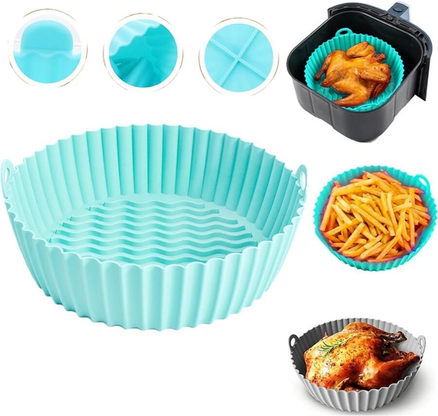 Siliconen Airfryer Liner 7 5 inch Mintgroen Hittebestendige handgreep tot 450 °F Draagbaar Herbruikbaar Siliconen Airfryer Liner Ronde Siliconen Airfryer Liner