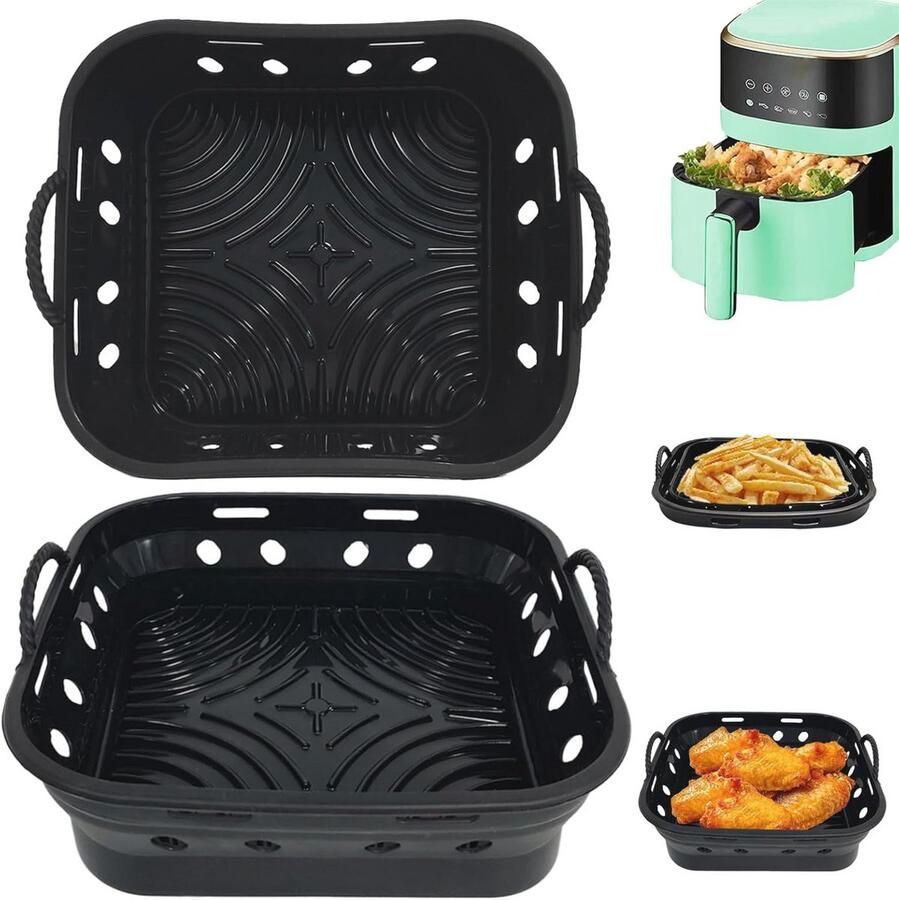 Siliconen Airfryer Liners 5-7.5 L 2 Stuks Herbruikbare Bakplaten voor Vetvrij Koken