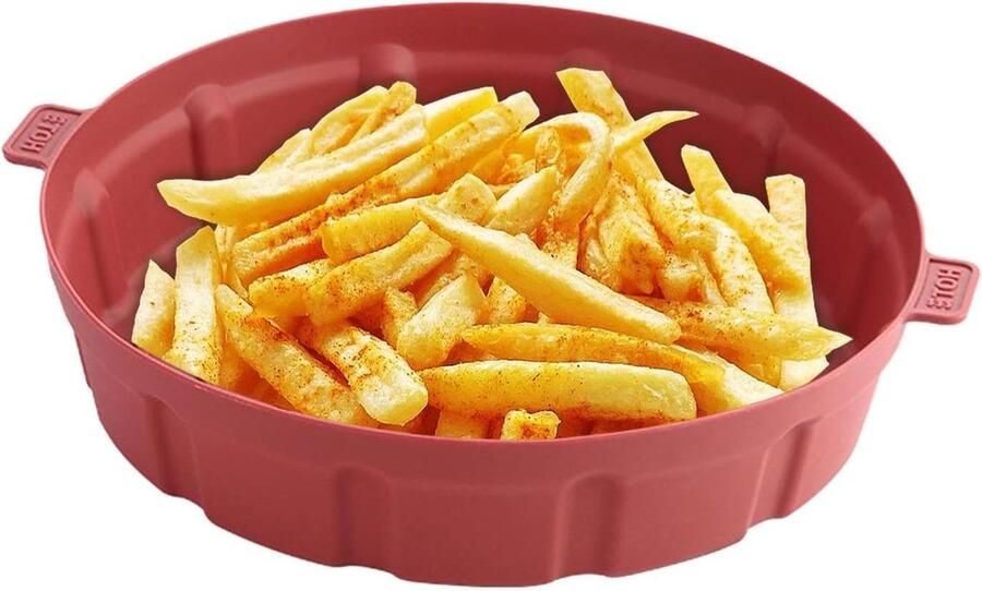 Siliconen Airfryer Liners Bakvorm Airfryer Gezonder Koken Met Handvat 24.6 cm Rood