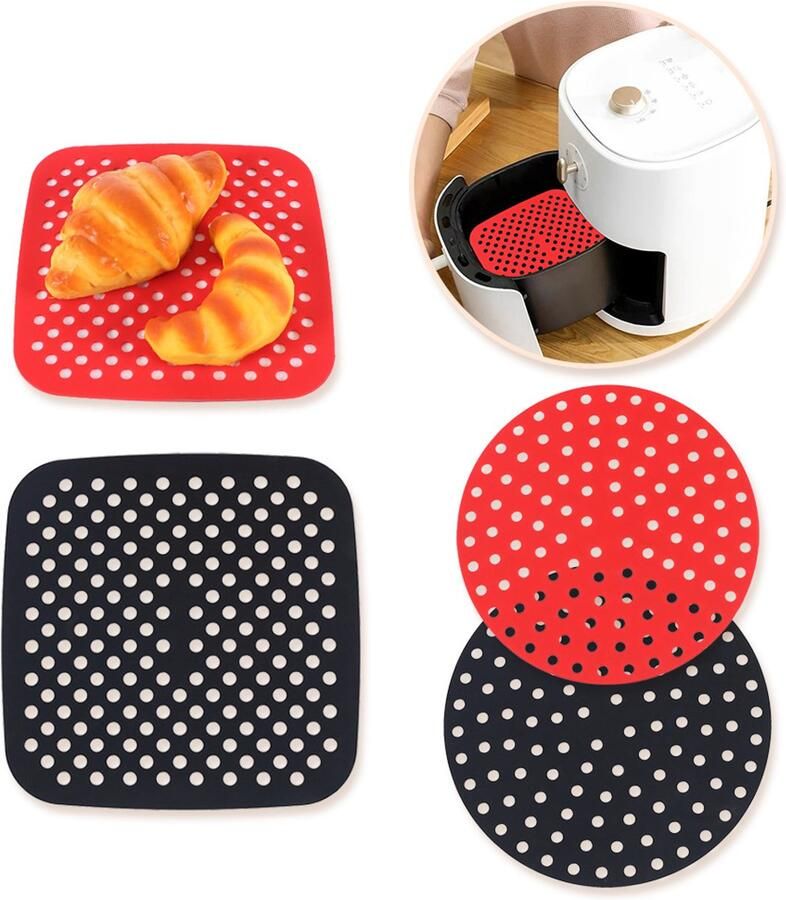 Siliconen Airfryer Liners-Herbruikbare Airfryer Liners-Geschikt voor Airfryer Geperforeerd Siliconen Bakpapier- Set van 4 Herbruikbare Siliconen Airfryer Matten Vierkant-Antiaanbak Luchtfriteuse Accessoires-Herbruikbaar Ovenpapier