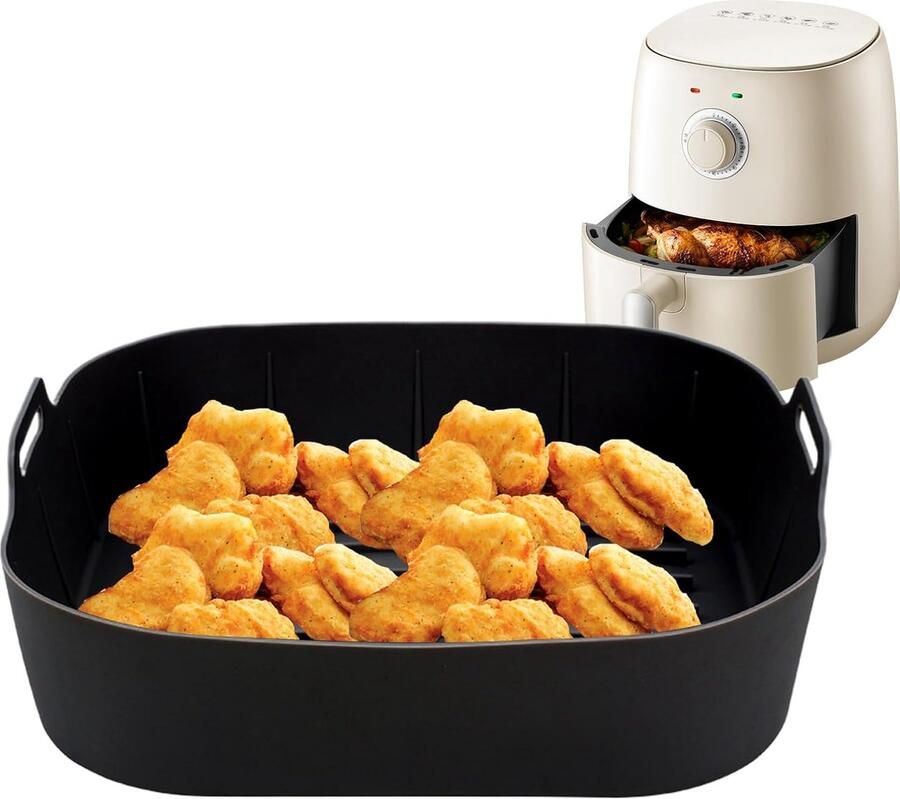 Siliconen Airfryer Liners Herbruikbare Bakmatten Gezond Koken 3D Afvoersysteem 20 x 20 cm Vierkant Zwart