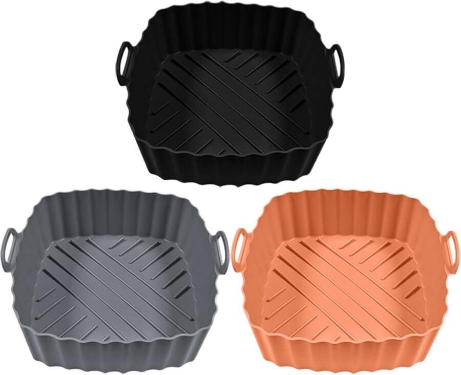 Siliconen Airfryer Liners Pot Bakplaat Veelzijdig Koken Met Handgrepen 18.8 cm Zwart Grijs Bruin