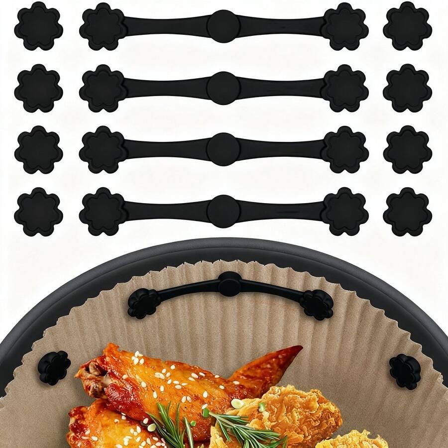 Siliconen Airfryer magneetstrips Airfryer papierhouder 4 stuks Airfryermagneten voor bakpapier Airfryer Liner Magneet Siliconen Gesp voor het Veilig Vasthouden van Slot Liners Wegwerpbaar Airfryer Accessoires （zwart）