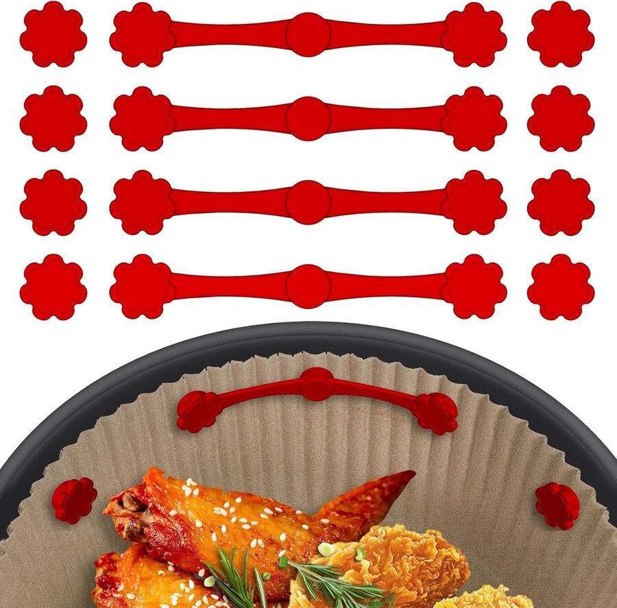 Siliconen Airfryer magneetstrips Airfryer papierhouder 4 stuks Airfryermagneten voor bakpapier Airfryer Liner Magneet Siliconen Gesp voor het Veilig Vasthouden van Slot Liners Wegwerpbaar Airfryer Accessoires （rood）