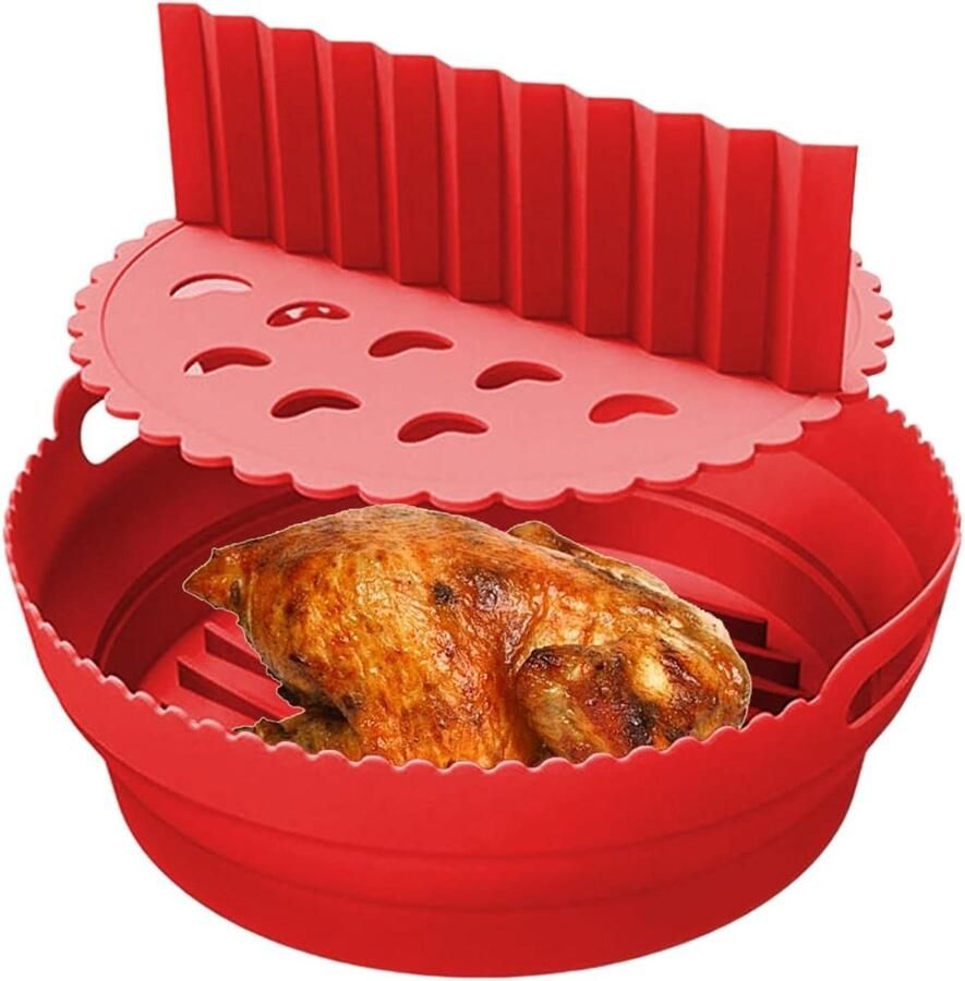 Siliconen Airfryer Mand Airfryer Kom Koken en Bakken Met Scheidingswanden 215 cm Rood