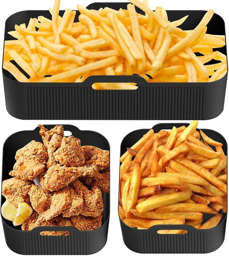 Siliconen Airfryer Mand Bakmat Oven Hygiënisch Koken Hittebestendig tot 464° 32 x 22 cm Zwart