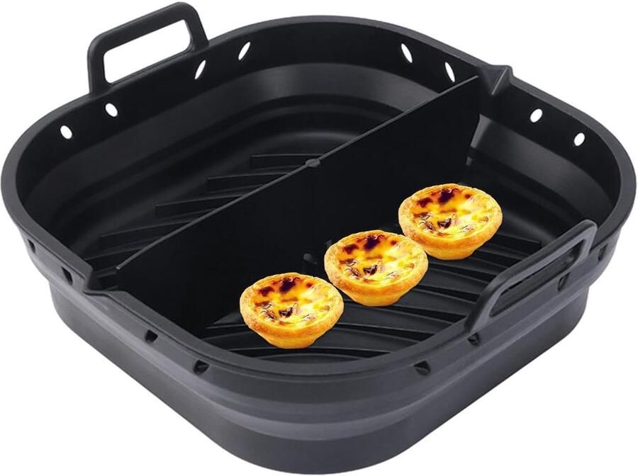 Siliconen Airfryer Mand Bakvorm Bakplaat Koken Reinigen Opvouwbaar Ontwerp 23 cm Zwart