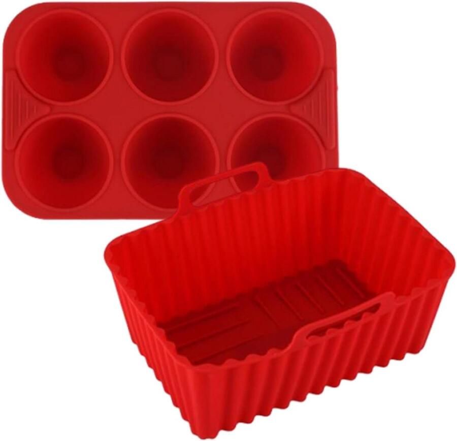 Siliconen Airfryer Mand Bakvorm Keuken Gezond Koken Herbruikbaar & Anti-aanbak 22.5 x 15.5 cm Rood