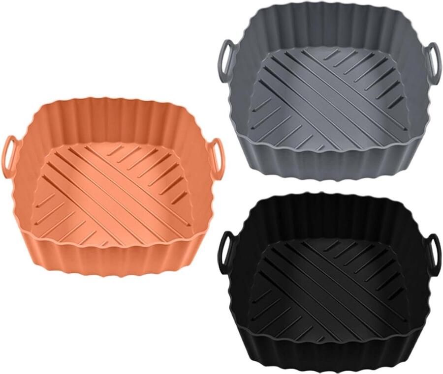 Siliconen Airfryer Mand Bakvorm Oven Schaal Oven Koken Niet-Stick 18.8 cm Zwart Grijs Lichtbruin
