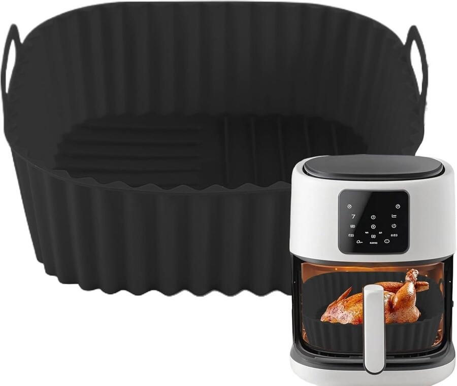 Siliconen Airfryer Mand Bakvorm Vierkant Bakken en Braden Hittebestendig Anti-aanbak 21x21 cm Zwart