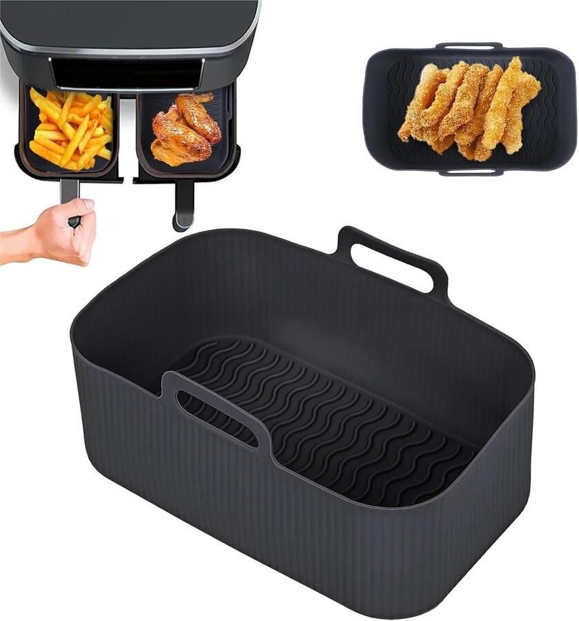 Siliconen Airfryer Mand Bakvorm Voering Gezond Bakken Herbruikbaar Antiaanbak 19.5 cm Zwart