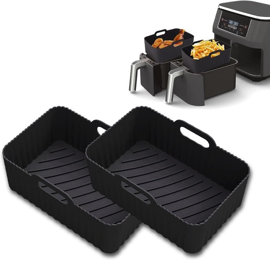 Airfryer Siliconen Bakvorm Herbruikbare Liners Gezond Koken Dubbele Luchtcirculatie 20 x 13 x 7 cm Zwart