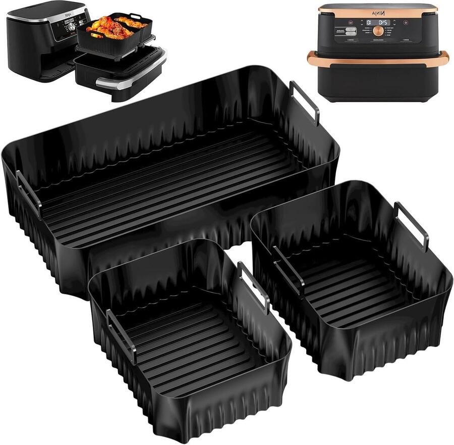 Airfryer Mand Siliconen Bakvorm Gezonder Koken Olieafvoer Design 3 Stuks Grijs
