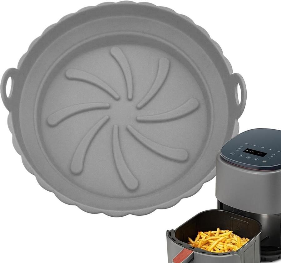 Siliconen Airfryer Mand Intrekbare Kookmand Schoon Koken Bevordert Luchtcirculatie 21 cm Diameter Grijs