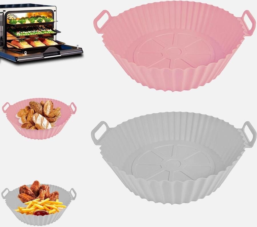 Siliconen Airfryer Manden Airfryer Bakvorm Lekker Koken Voedselveilig Materiaal 20 cm Grijs en Roze