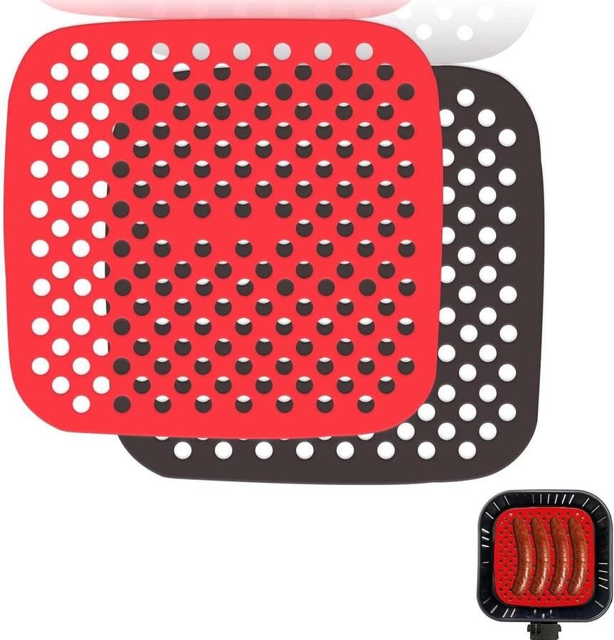Siliconen Airfryer Mat Bakpapier Vellen Luchtfriteuse Gebruik Geperforeerd Ontwerp 2 Stuks 20 cm Grijs